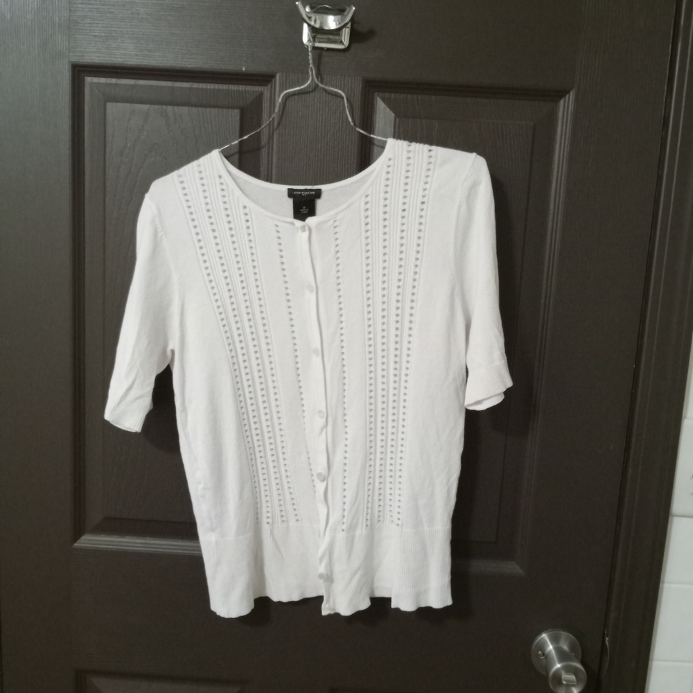 Ann Taylor White Eyelet Knit Button-Front Top